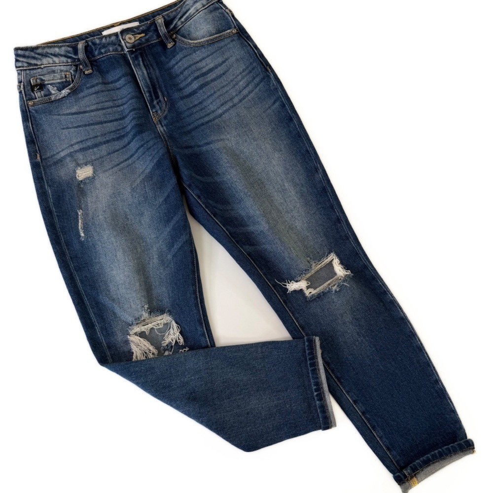 Kancan Jeans Womens 25 3 High Rise Distressed Stretch Denim Mom Straight Ankle